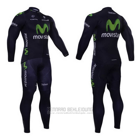 2015 Fahrradbekleidung Movistar Shwarz Trikot Langarm und Tragerhose